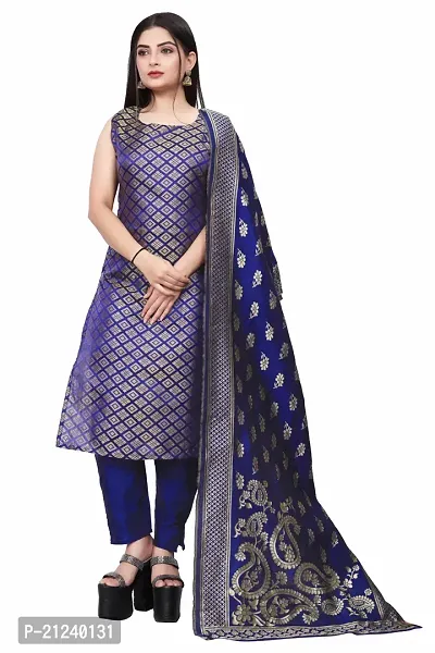 Stylish A-Line Navy Blue Jacquard Jacquard kurta Set-thumb0