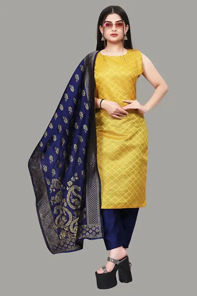 Stylish Jacquard Kurta And Pant With Dupatta Set For Women