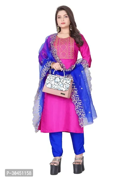 Stylish Pink Silk Kurta, Bottom And Dupatta Set For Women