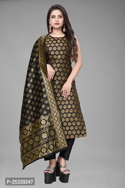 A-Line Black Woven Design Jacquard kurta Set