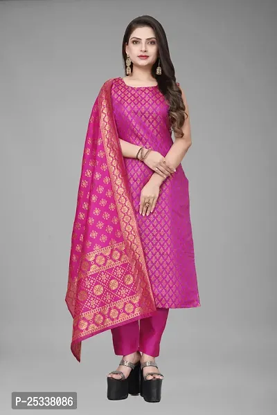 A-Line Pink Woven Design Jacquard kurta Set