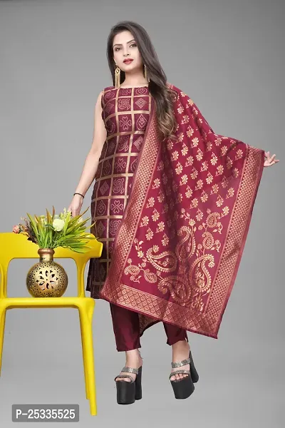 A-Line Maroon Woven Design Jacquard kurta Set