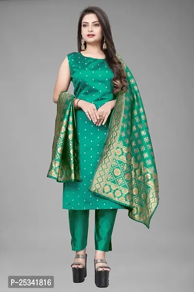 A-Line Teal Woven Design Jacquard kurta Set-thumb0