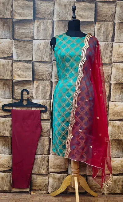 Stylish Jacquard Kurta, Bottom And Dupatta Set For Women