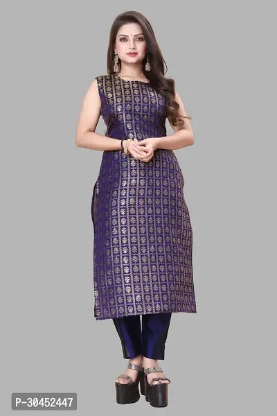 Elegant Navy Blue Woven Design Jacquard A-Line Kurta Pant With Dupatta For Women-thumb2