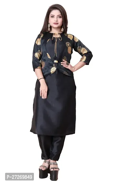 Stylish Soft Silk Kurta With Pant And Koti Set For Women-thumb0