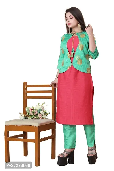 Stylish Soft Silk Kurta With Pant And Koti Set For Women-thumb0