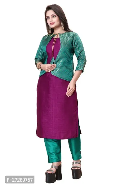 Stylish Soft Silk Kurta With Pant And Koti Set For Women-thumb0