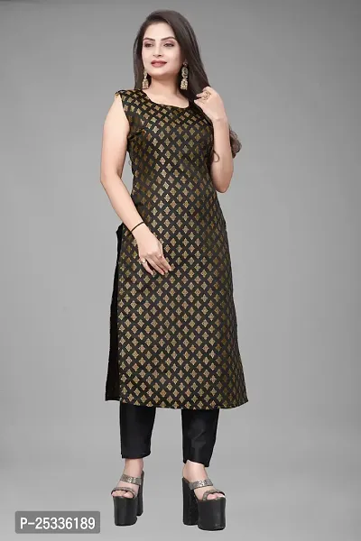 A-Line Black Woven Design Jacquard kurta Set-thumb2