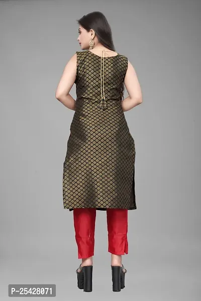 A-Line Black Woven Design Jacquard Kurti-thumb2