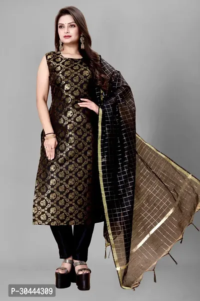 Stylish Black Jacquard Kurta, Bottom And Dupatta Set For Women