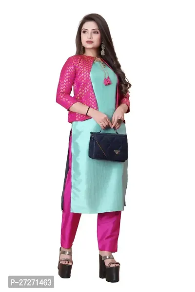 Stylish Soft Silk Kurta With Pant And Koti Set For Women-thumb0