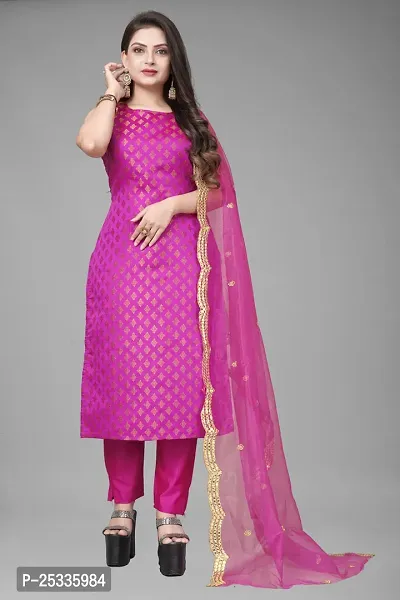 A-Line Pink Woven Design Jacquard kurta Set-thumb0