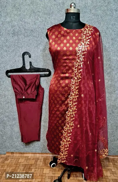 Stylish A-Line Maroon Jacquard Jacquard kurta Set