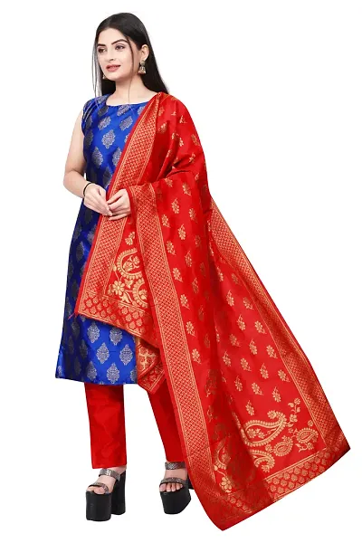 Stylish Fancy Jacquard Unstitched Dress Material Top With Bottom And Dupatta Set For Women