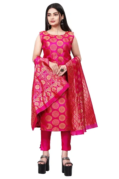 Elegant Jacquard Art Silk Kurta with Pant And Dupatta Set For Women