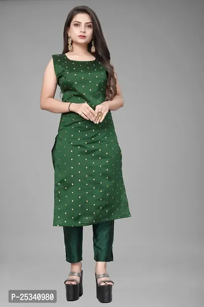 A-Line Green Woven Design Jacquard kurta Set-thumb2