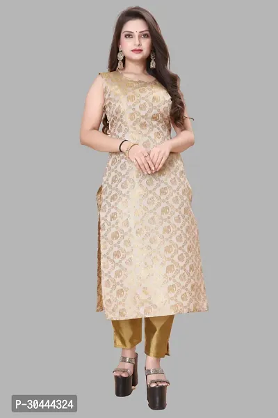 Stylish Beige Jacquard Kurta, Bottom And Dupatta Set For Women-thumb2