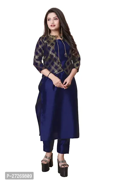 Stylish Soft Silk Kurta With Pant And Koti Set For Women-thumb0