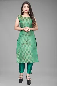 A-Line Teal Woven Design Jacquard kurta Set-thumb1