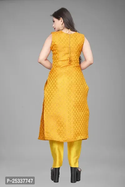 A-Line Yellow Woven Design Jacquard kurta Set-thumb4