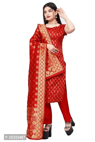 A-Line Red Woven Design Jacquard kurta Set-thumb0