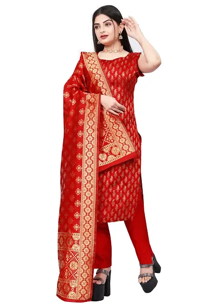 Stylish Fancy Banarasi Silk Kurta With Bottom Wear And Dupatta Set