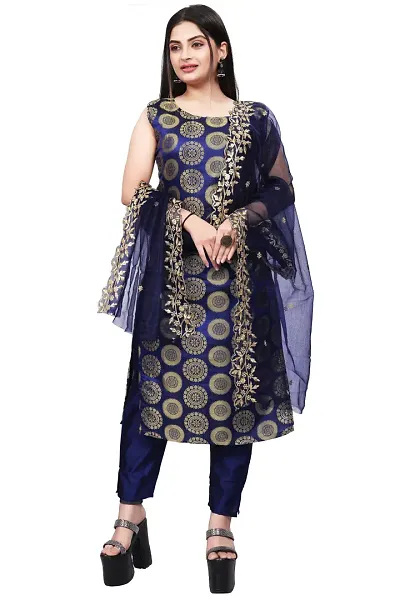 Stylish Fancy Jacquard Unstitched Dress Material Top With Bottom And Dupatta Set For Women