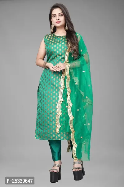 A-Line Teal Woven Design Jacquard kurta Set