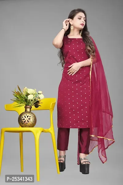 A-Line Maroon Woven Design Jacquard kurta Set-thumb0