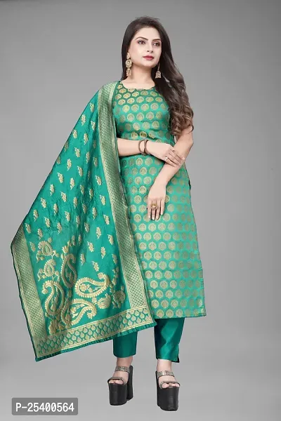 Elegant White Jacquard Jacquard Weave Dress Material With Dupatta For Women