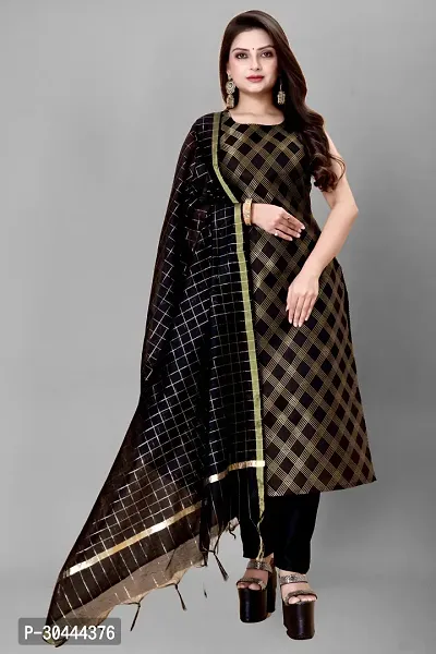 Stylish Black Jacquard Kurta, Bottom And Dupatta Set For Women-thumb0