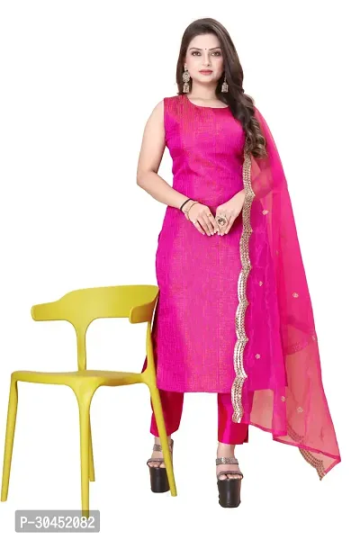 Elegant Pink Woven Design Jacquard Kurta Pant With Dupatta For Women