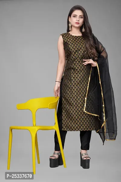 A-Line Black Woven Design Jacquard kurta Set