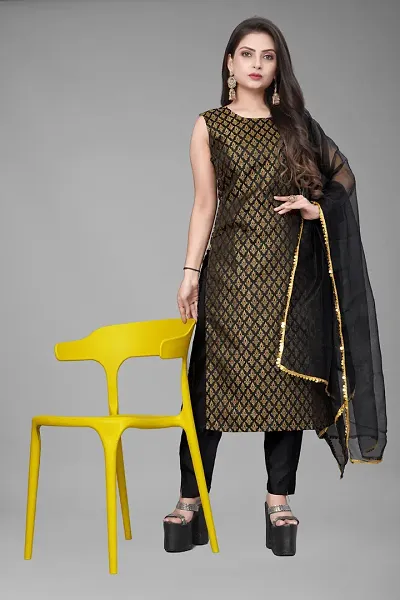 Stylish A-Line Woven Design Jacquard Kurta Set