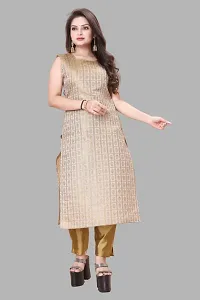 Elegant Beige Woven Design Jacquard A-Line Kurta Pant With Dupatta For Women-thumb1