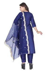 Stylish Navy Blue Silk Kurta, Bottom And Dupatta Set For Women-thumb2