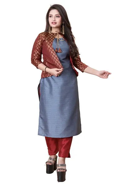 Stylish Soft Silk Jacquard Kurta Bottom Jacket Set