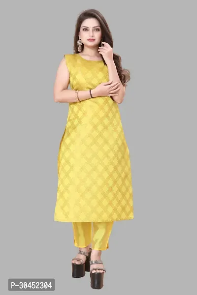 Elegant Yellow Woven Design Jacquard A-Line Kurta Pant With Dupatta For Women-thumb2