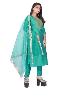 Stylish Green Silk Kurta, Bottom And Dupatta Set For Women-thumb1