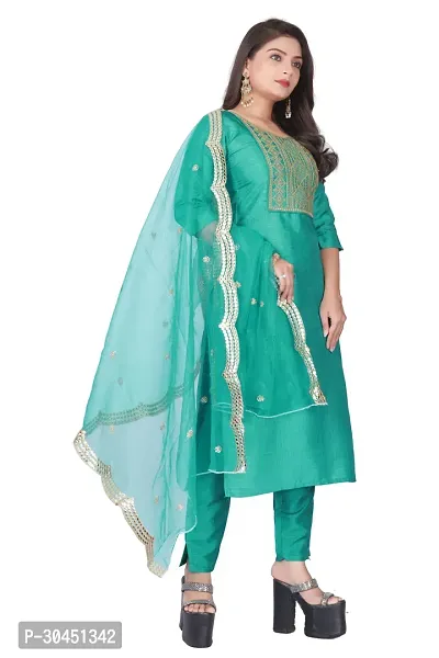 Stylish Green Silk Kurta, Bottom And Dupatta Set For Women-thumb2