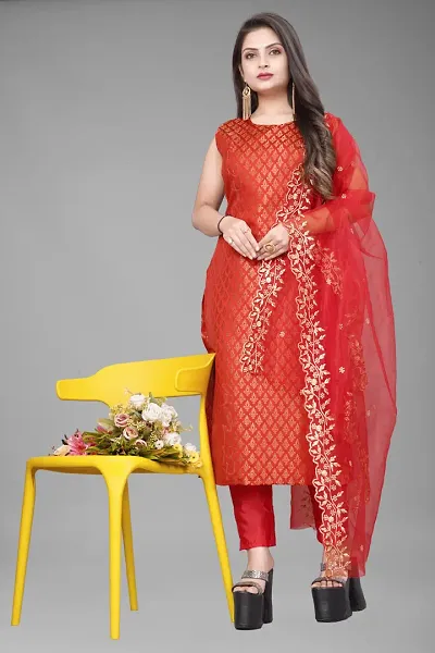 Fancy Jacquard Kurta Set For Women