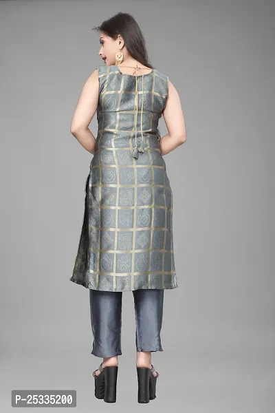 A-Line Grey Woven Design Jacquard kurta Set-thumb3