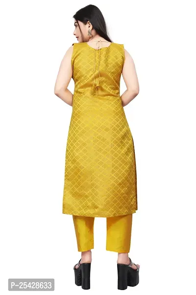 A-Line Yellow Woven Design Jacquard Kurti-thumb2