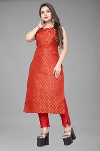 A-Line Red Woven Design Jacquard kurta Set-thumb1