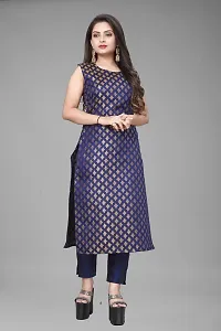 A-Line Navy Blue Woven Design Jacquard kurta Set-thumb1