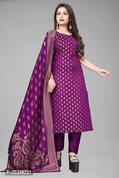 A-Line Purple Woven Design Jacquard kurta Set-thumb0