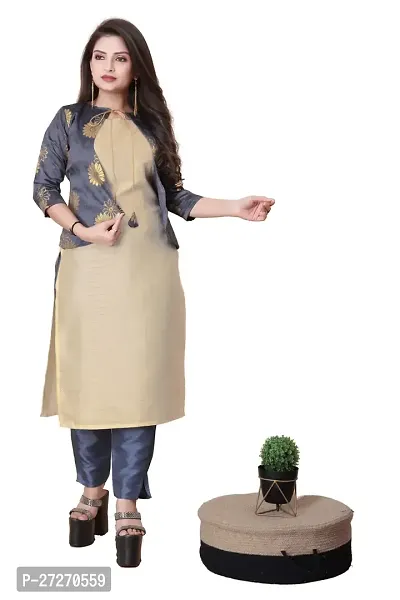 Stylish Soft Silk Kurta With Pant And Koti Set For Women-thumb0