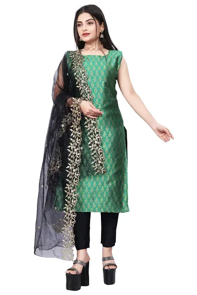 Stylish Fancy Jacquard Unstitched Dress Material Top With Bottom And Dupatta Set For Women