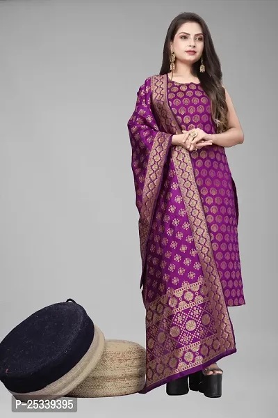 A-Line Purple Woven Design Jacquard kurta Set-thumb0